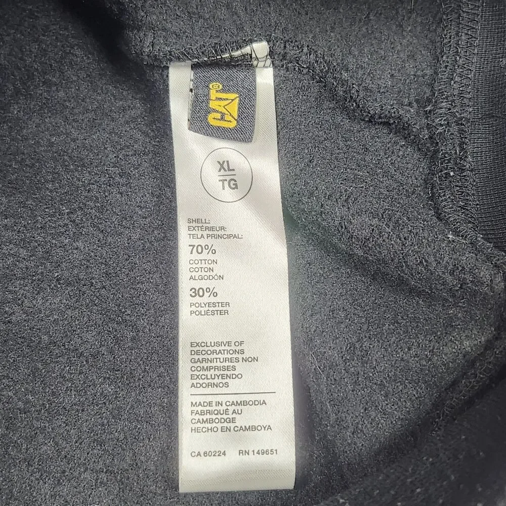 CAT Hoodie Mens XL Black Fleece Pockets‎ Heavyweight